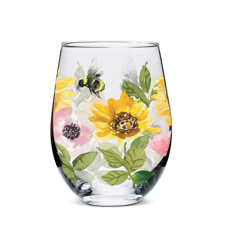Sunflowers & Bees Stemless Wine Glass