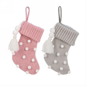 Knit stocking pompoms & tassel ~ Pink