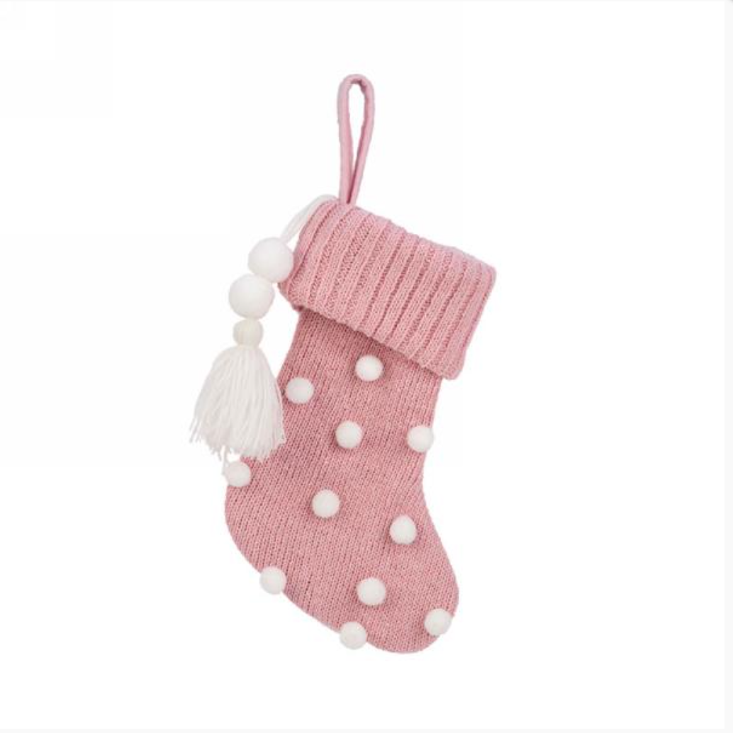 Knit stocking pompoms & tassel ~ Pink