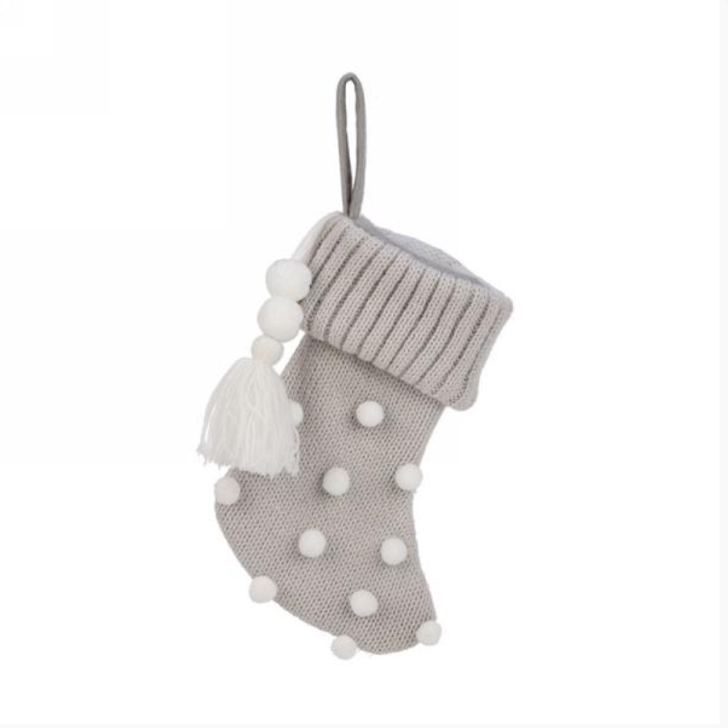Knit stocking pompoms & tassel ~ Grey
