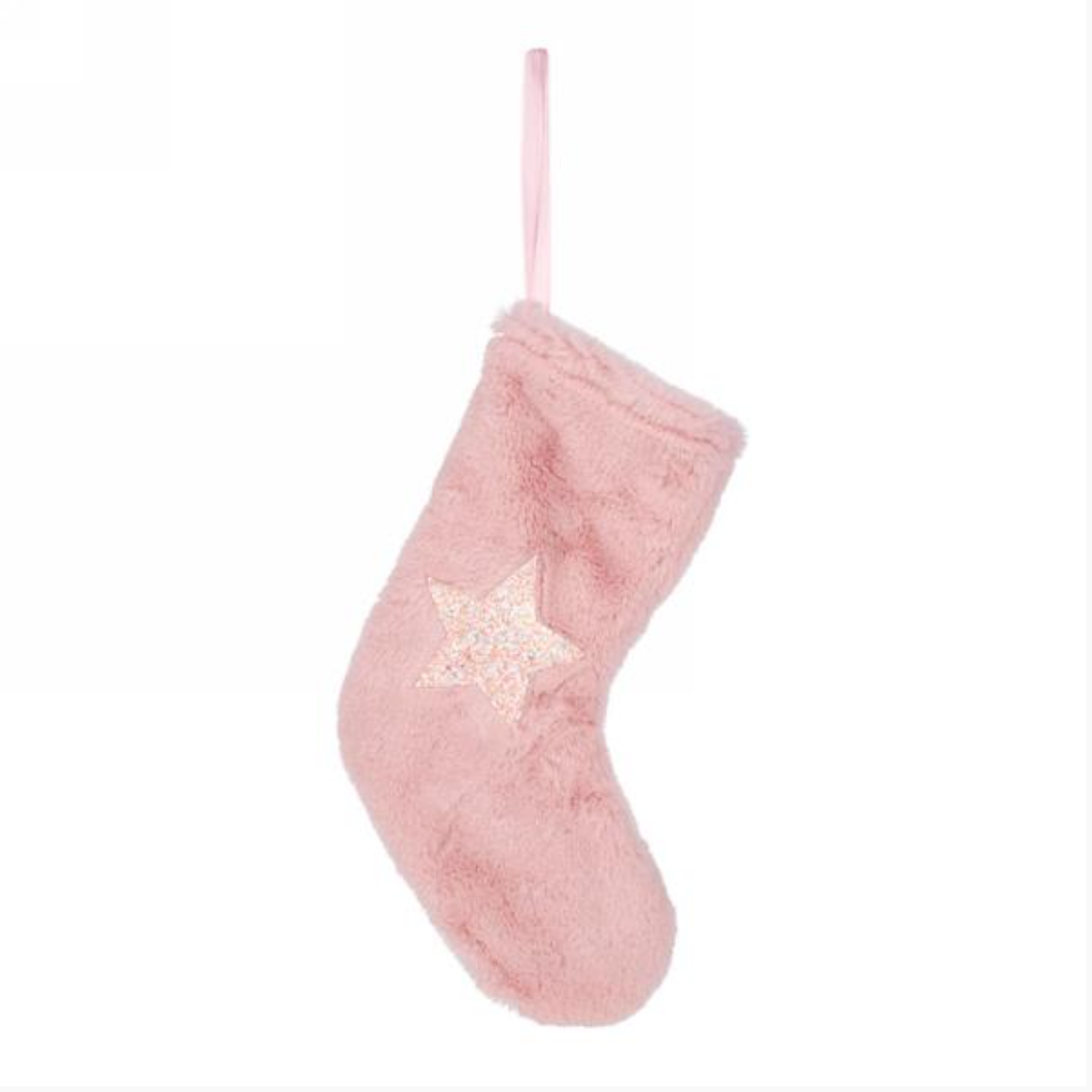 Faux Fur Pink Stocking with Glitter Star