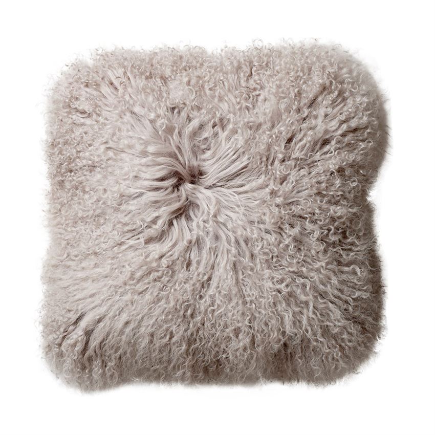 Grey Square Mongolian Lamb Fur Pillow